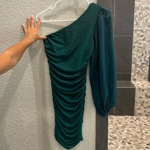 Green hello Molly one shoulder bodycon dress
